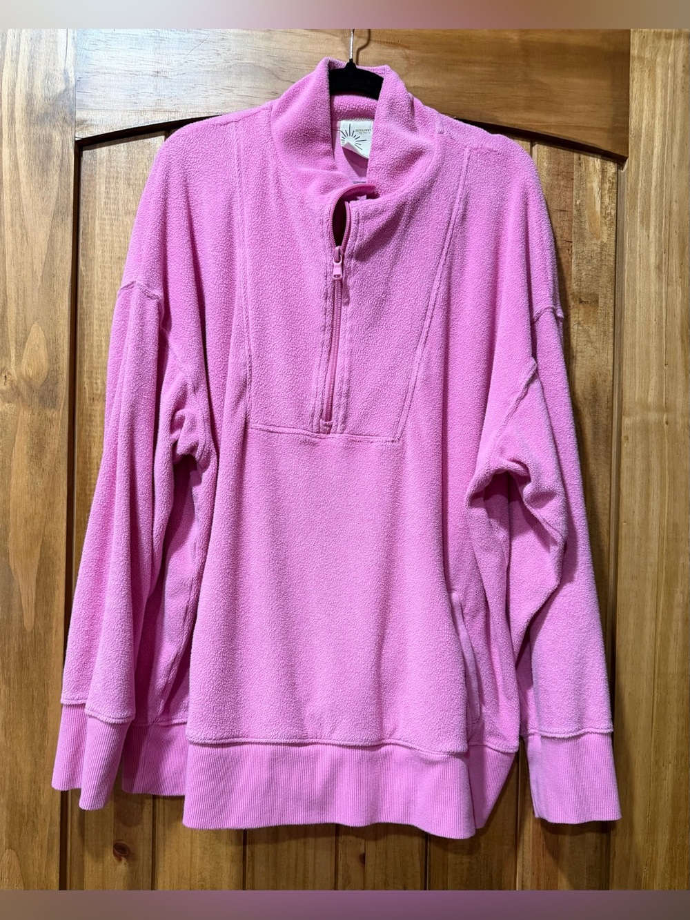aerie Pink Quarter-Zip Terry Cloth Sweatshirt